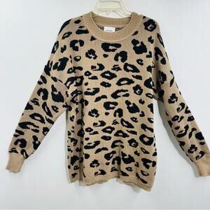 Andree by Unit Sweater Tan Black Leopard‎ Animal Print Knit Pullover Sz M  New